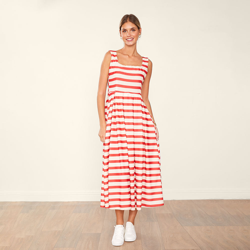 Maddie Dress (Red/Cream Stripe)