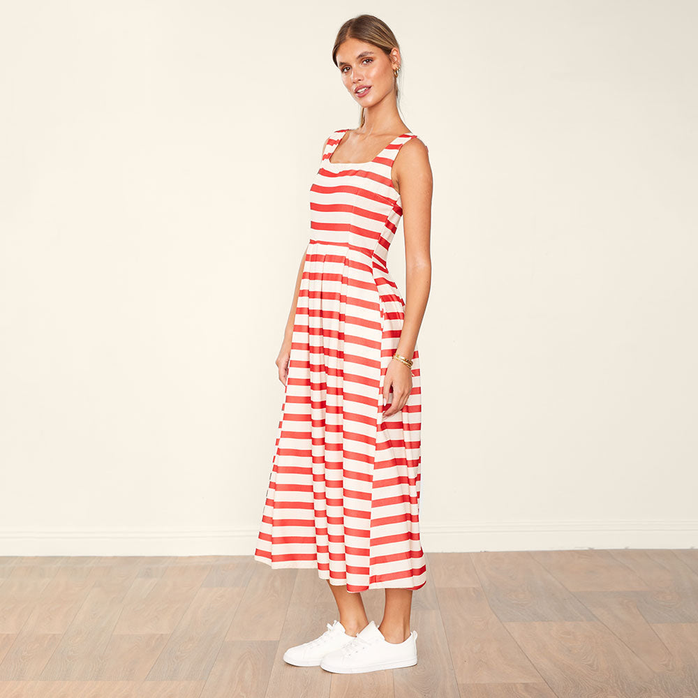 Maddie Dress (Red/Cream Stripe)