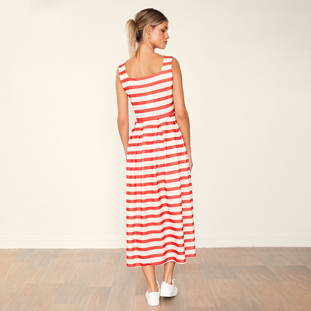 Maddie Dress (Red/Cream Stripe)