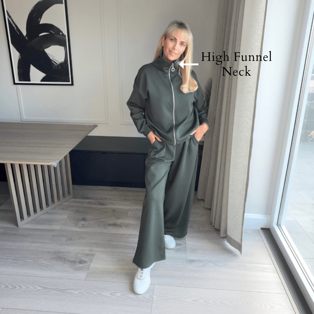 Mara Co-ord (Khaki) - High Funnel Neck