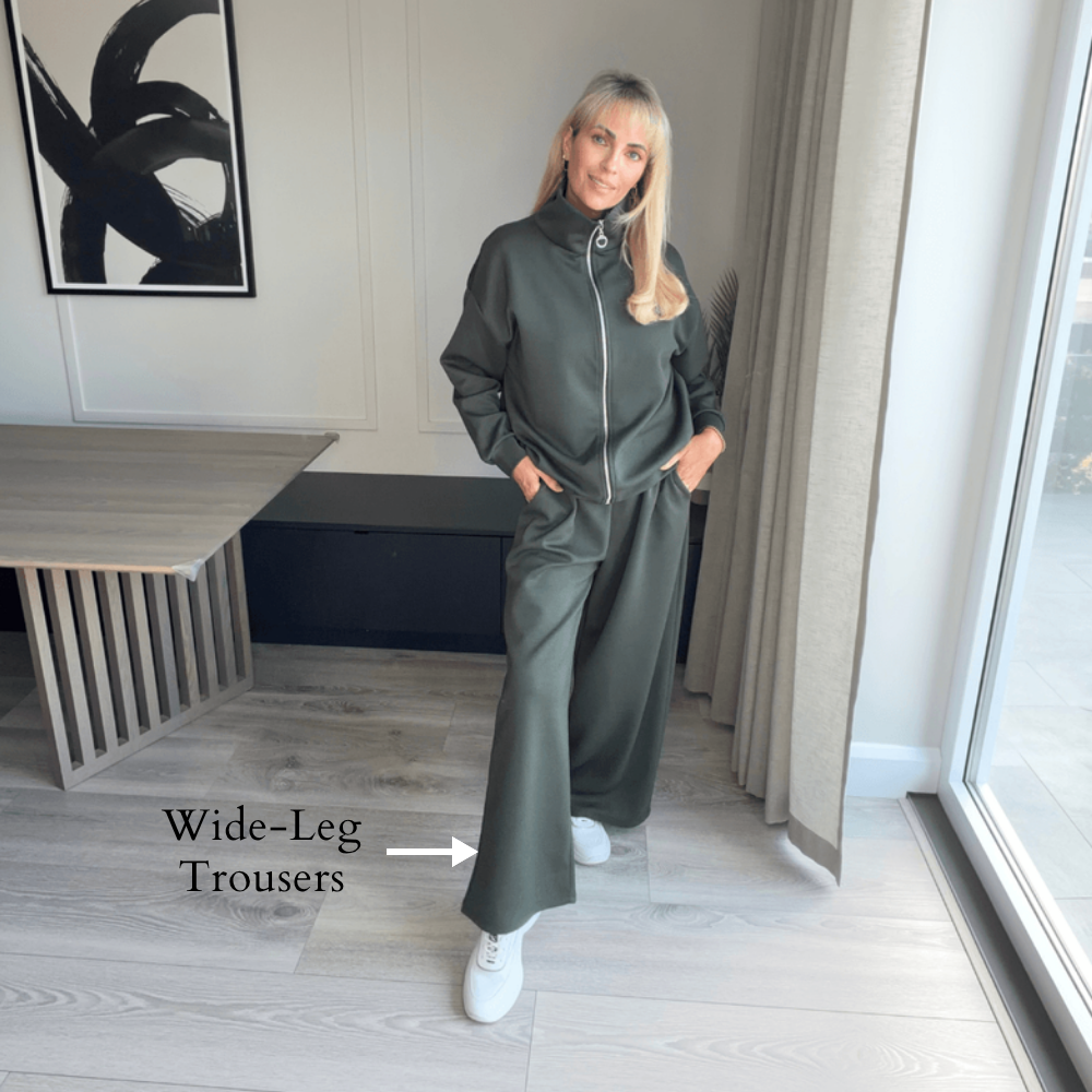 Mara Co-ord (Khaki) - Wide-Leg Trousers