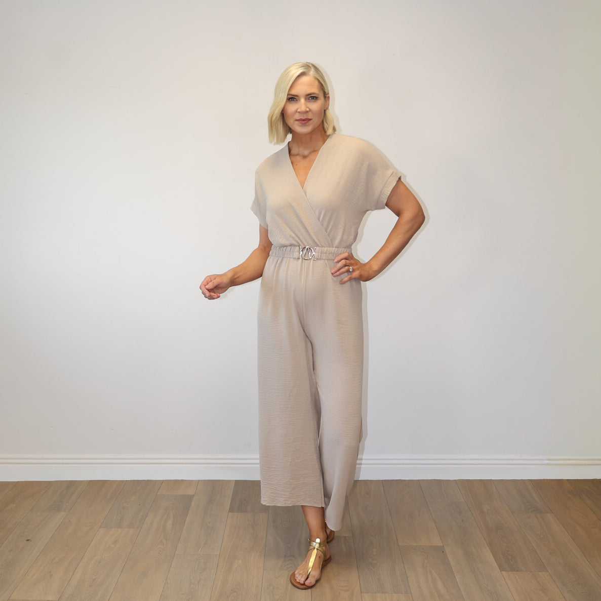 Marbella Belted Jumpsuit (Stone)