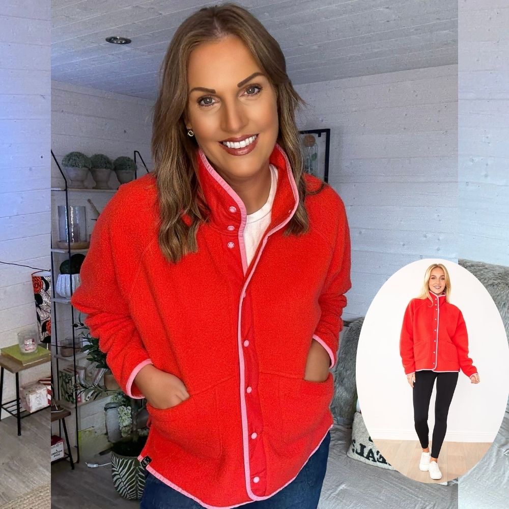 Molly Fleece Jacket (Coral Red/Pink Trim)