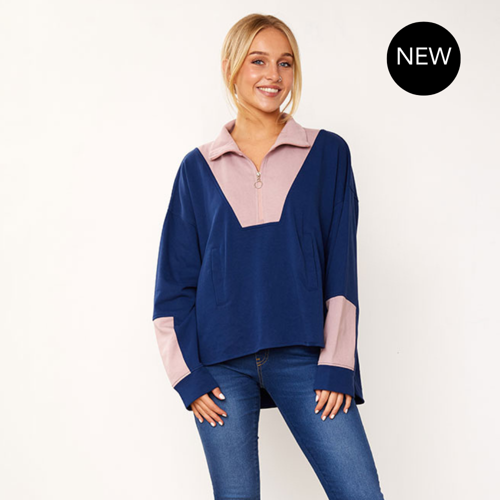 Nessa Jumper (Navy & Pink)