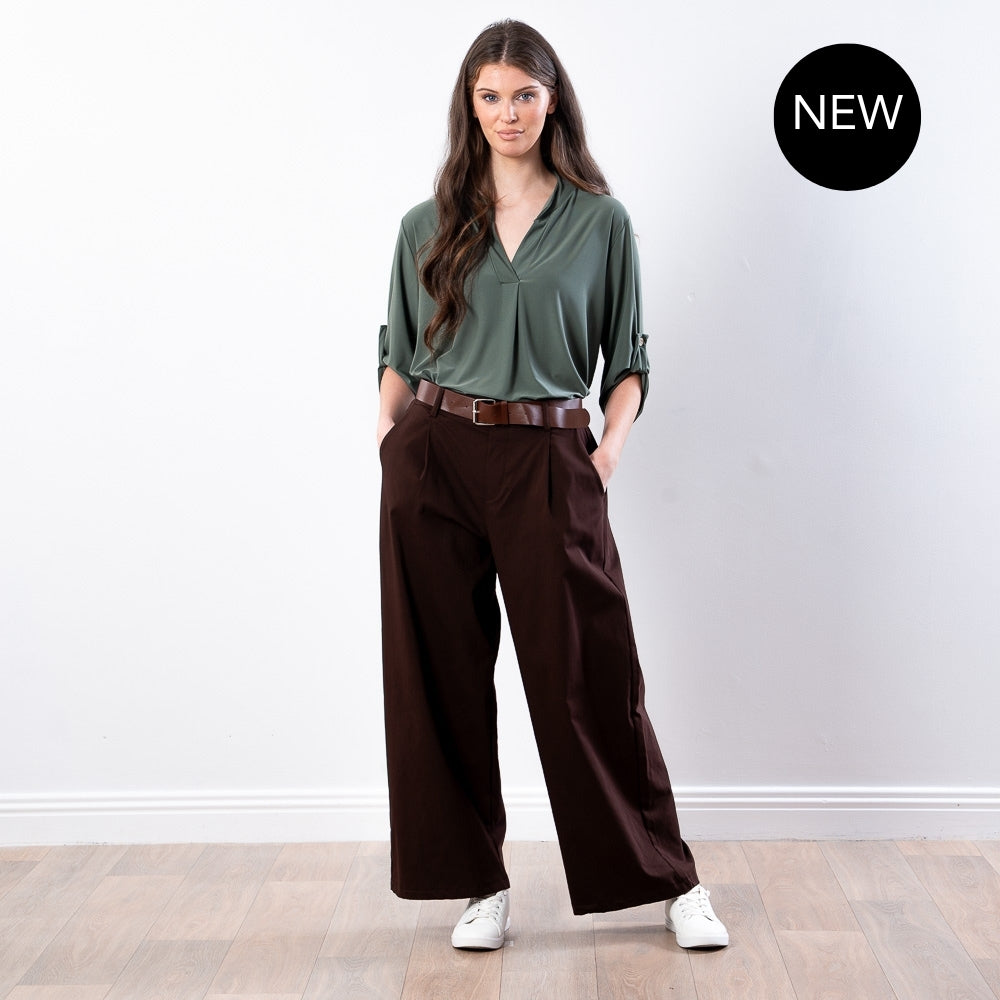 Nora Wide Leg Trousers (Brown)