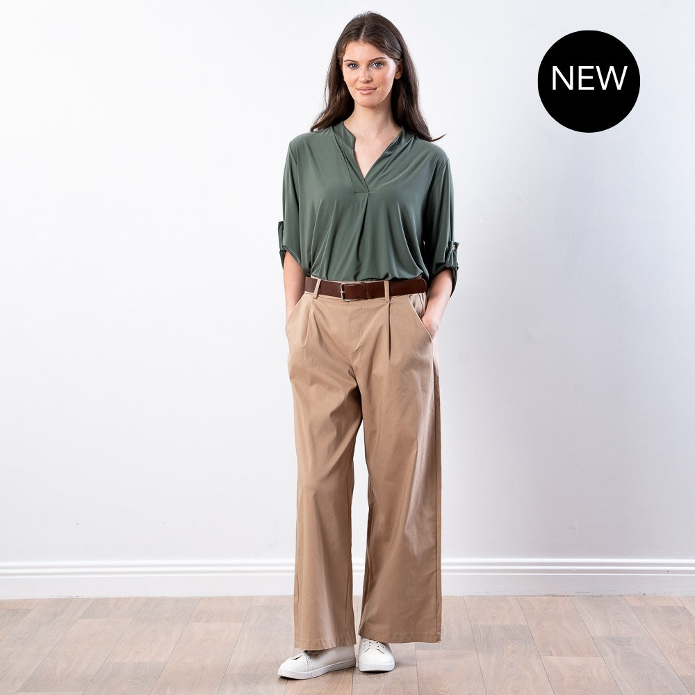 Nora Wide Leg Trousers (Sand)