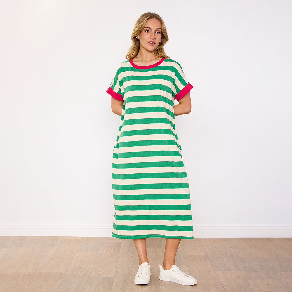 Rachel Dress (Green Stripe/Pink)