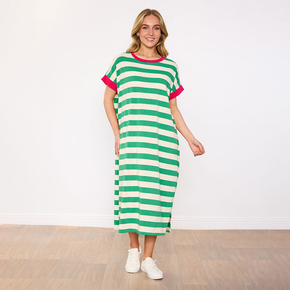 Rachel Dress (Green Stripe/Pink)