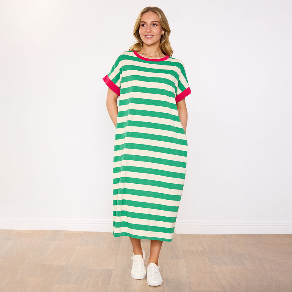 Rachel Dress (Green Stripe/Pink)