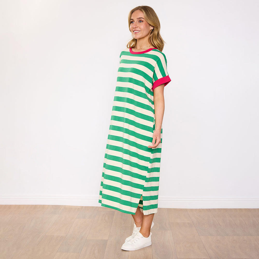 Rachel Dress (Green Stripe/Pink)