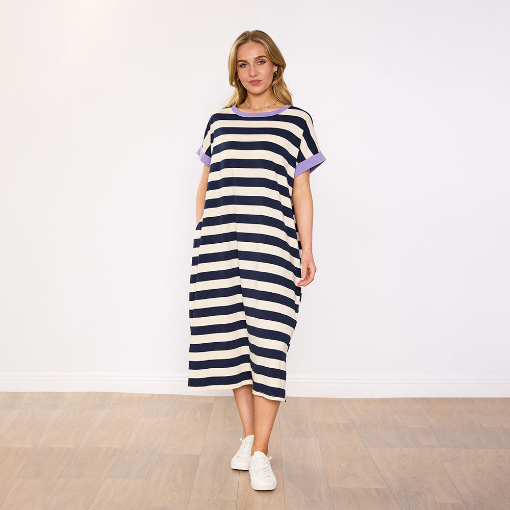 Rachel Dress (Navy Stripe/Lilac)