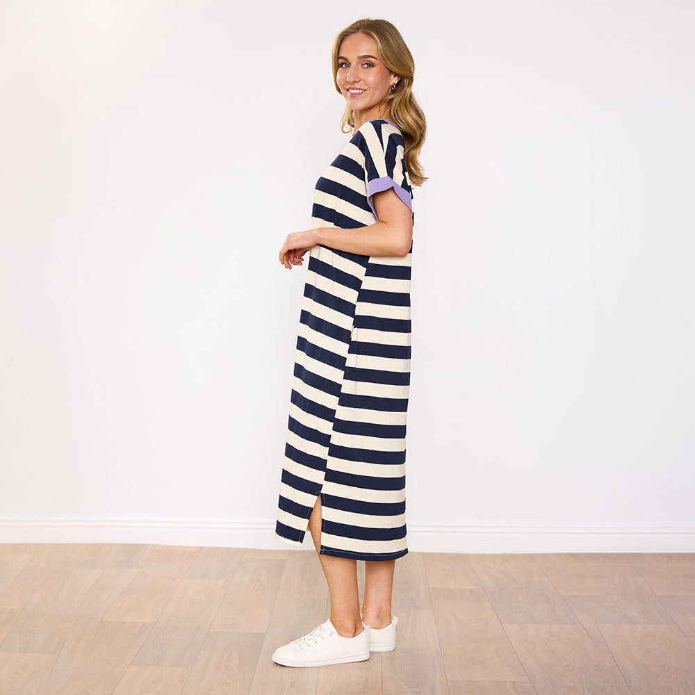 Rachel Dress (Navy Stripe/Lilac)
