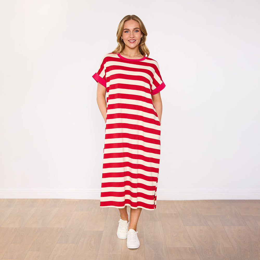 Rachel Dress (Red Stripe/Pink)