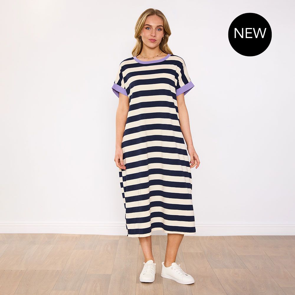 Rachel Dress (Navy Stripe/Lilac)