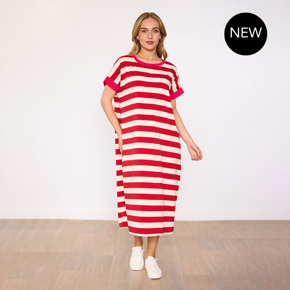 Rachel Dress (Red Stripe/Pink)