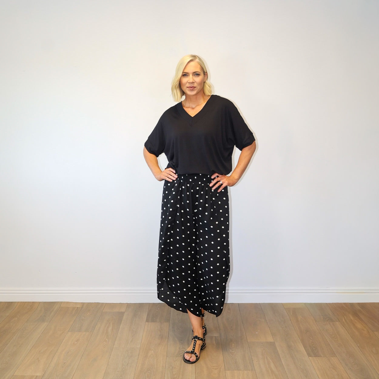 Sasha Wide Leg Pants (Black Polka Dot)