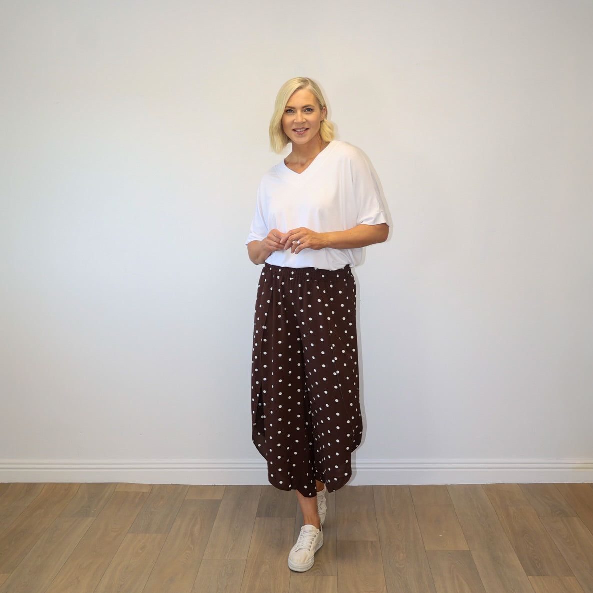 Sasha Wide Leg Pants (Brown Polka Dot)