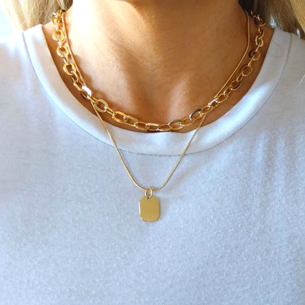Square Double Necklace (Gold)