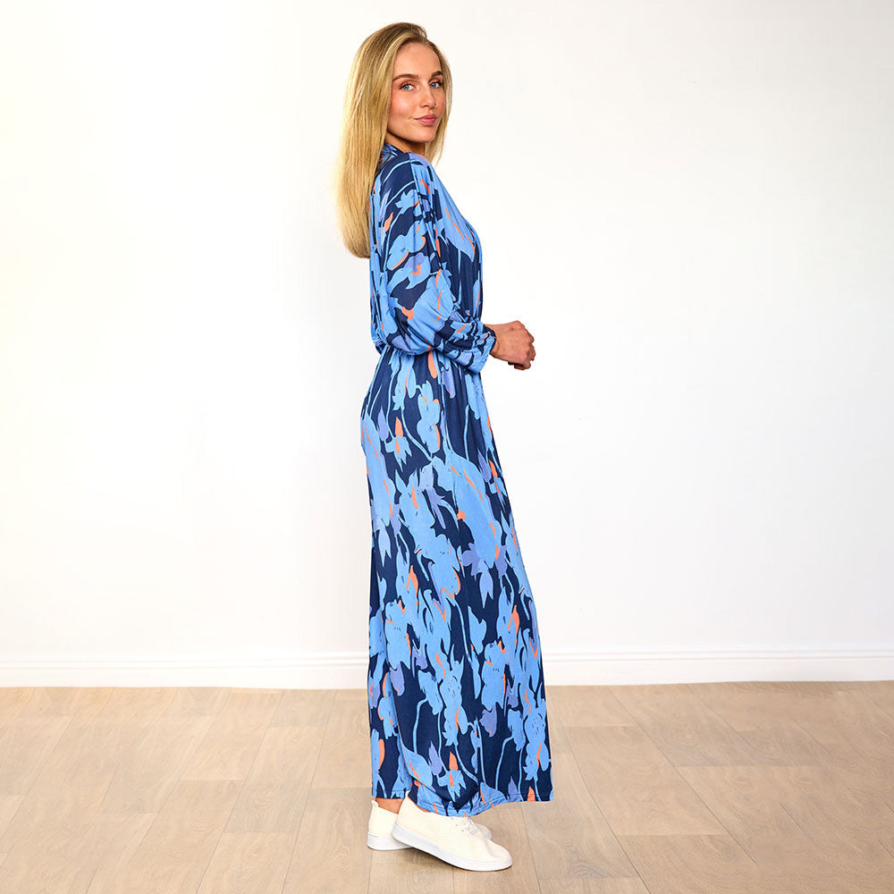 Vogue Jumpsuit in navy and orange abstract print – women's jumpsuit – view 10
