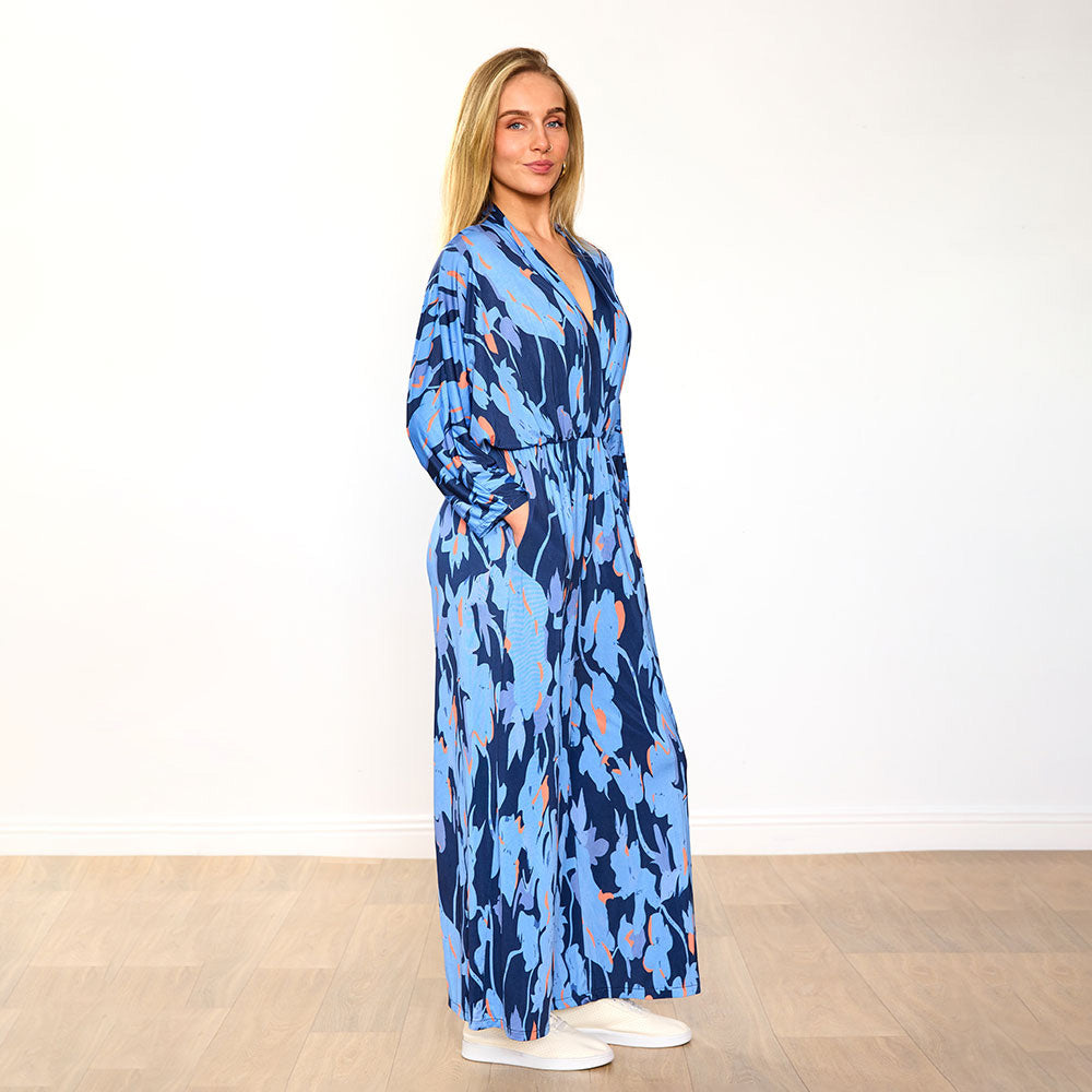 Vogue Jumpsuit in navy and orange abstract print – women's jumpsuit – view 8