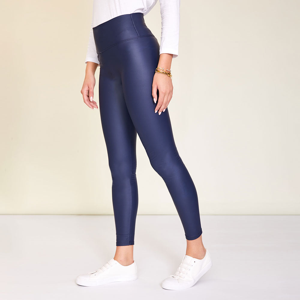 Wet Look PU Leggings (Navy)