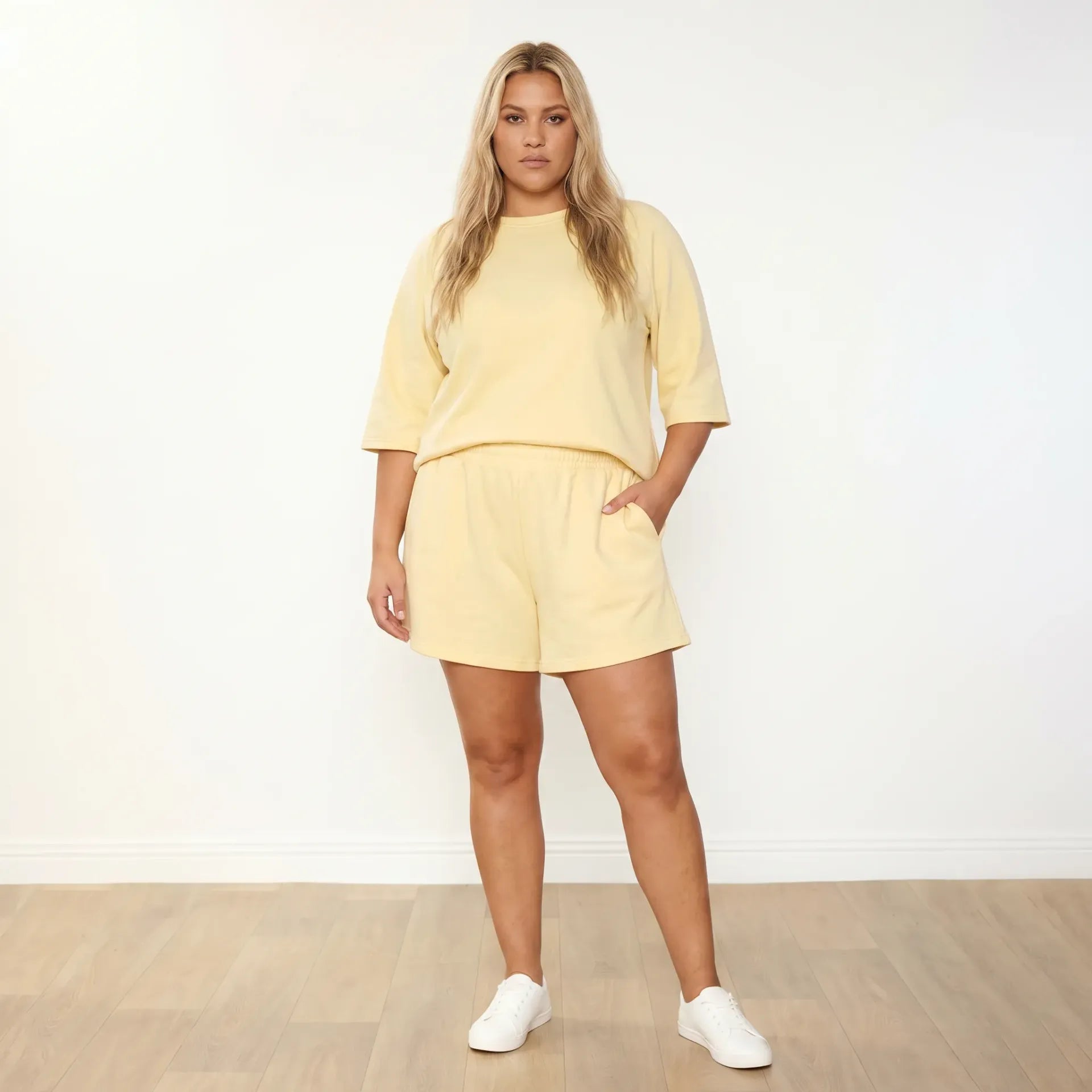 Suki Set Lemon - plus size model front view neutral gaze
