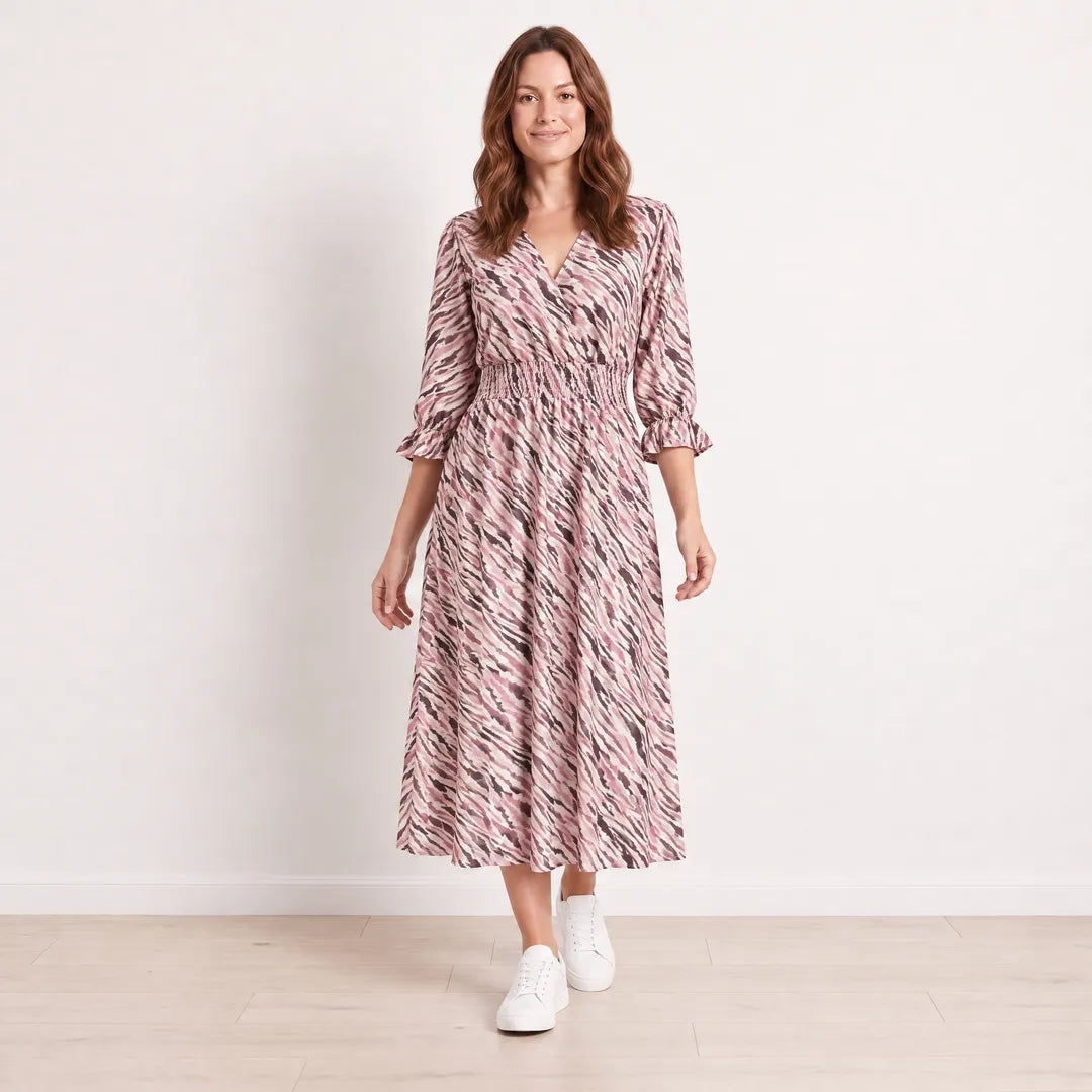 Aoife Wrap Dress (Pink & Burgundy) - Front View