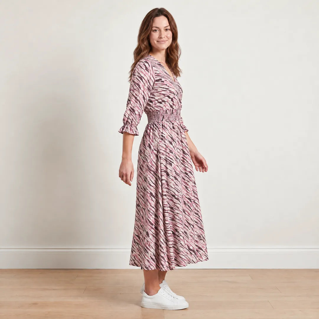 Aoife Wrap Dress (Pink & Burgundy) - Side View