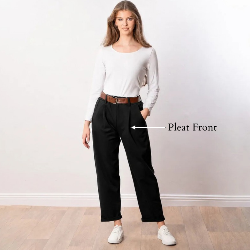 Arya Tapered Trousers (Black) - Pleat Front