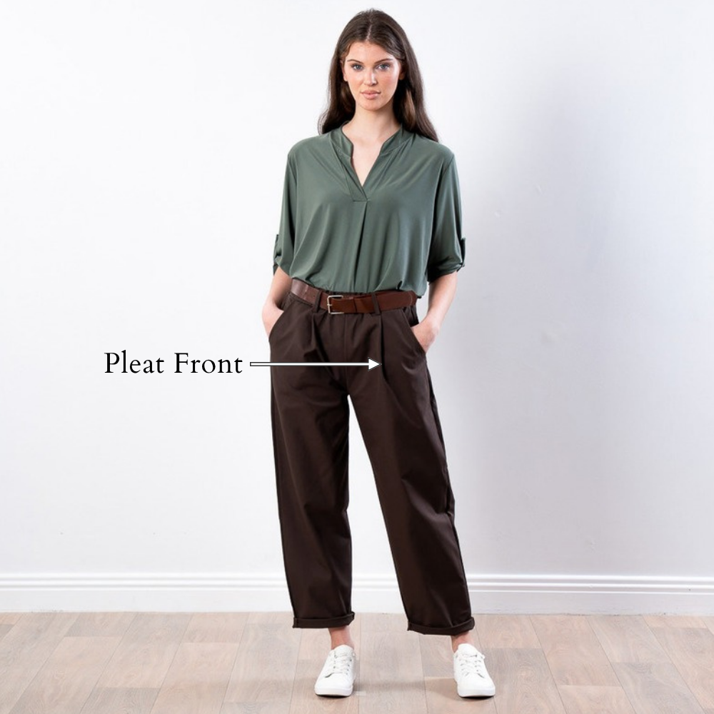 Arya Tapered Trousers (Brown) - Pleat Front