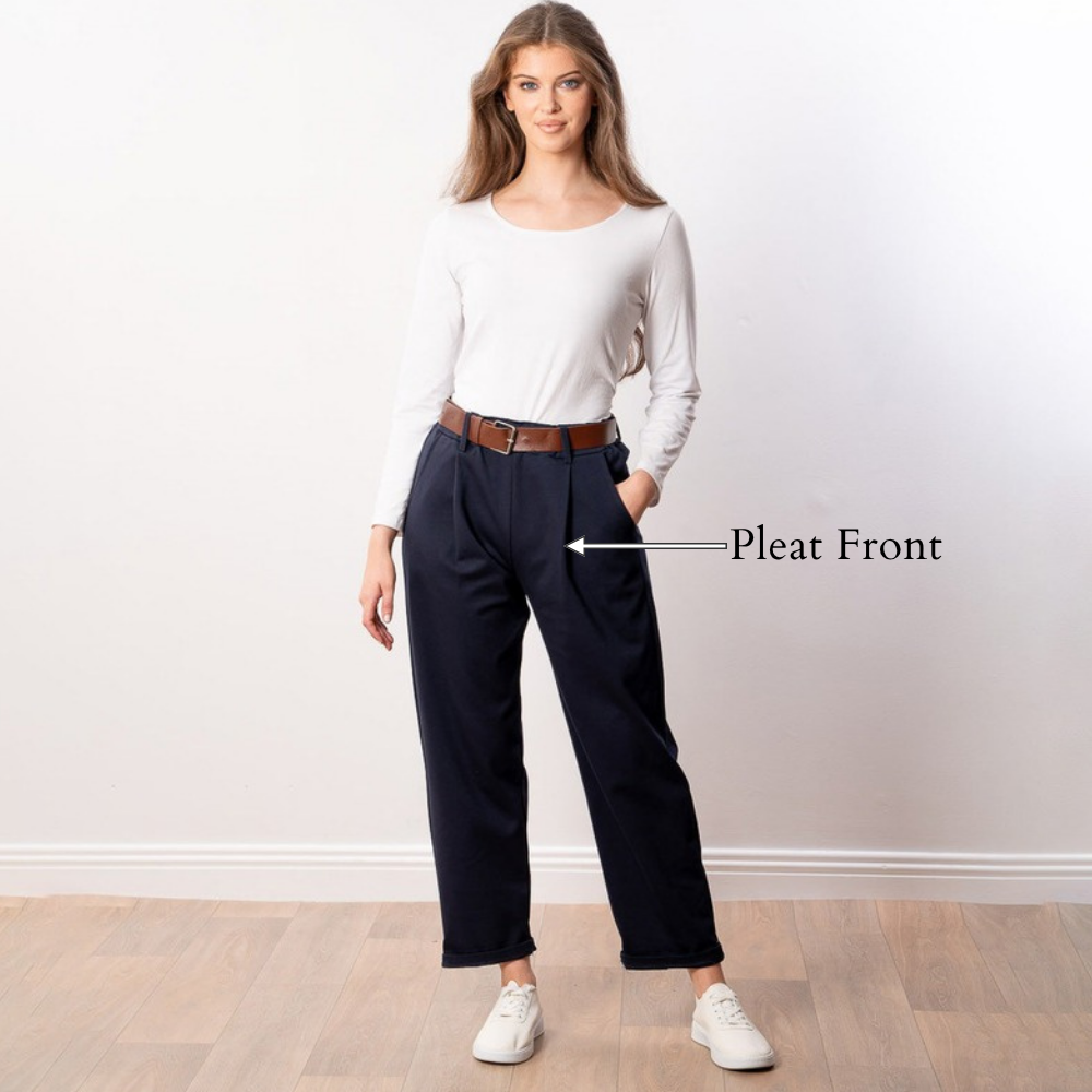 Arya Tapered Trousers (Navy) - Pleat Front