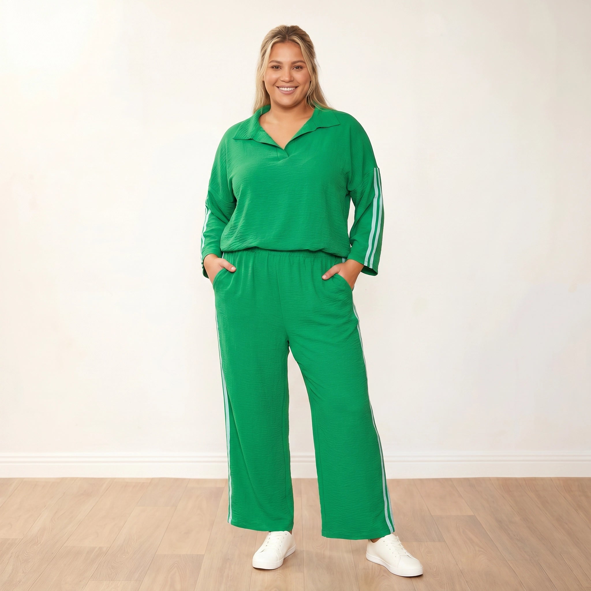 Clara Co-Ord in green and mint stripe – women's co-ord set – view 4