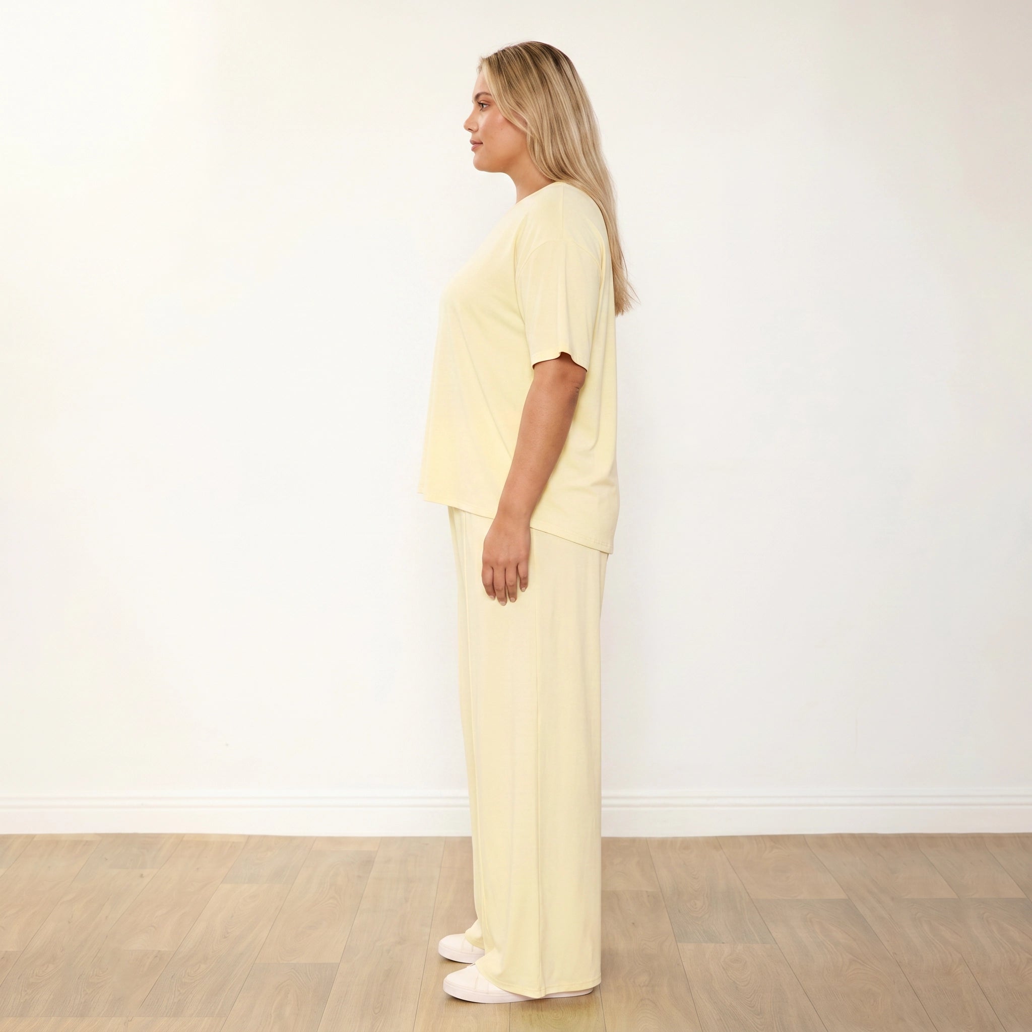 Sally Co-Ord Lemon - Plus Size - Front hands in pockets