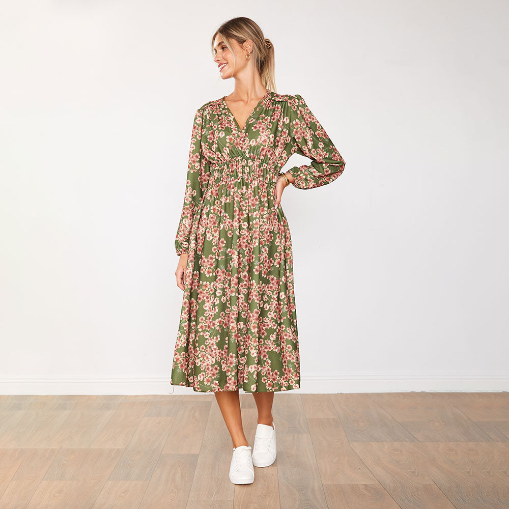 Gina Dress (Olive Floral)