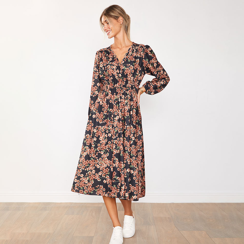 Gina Dress (Black Floral)