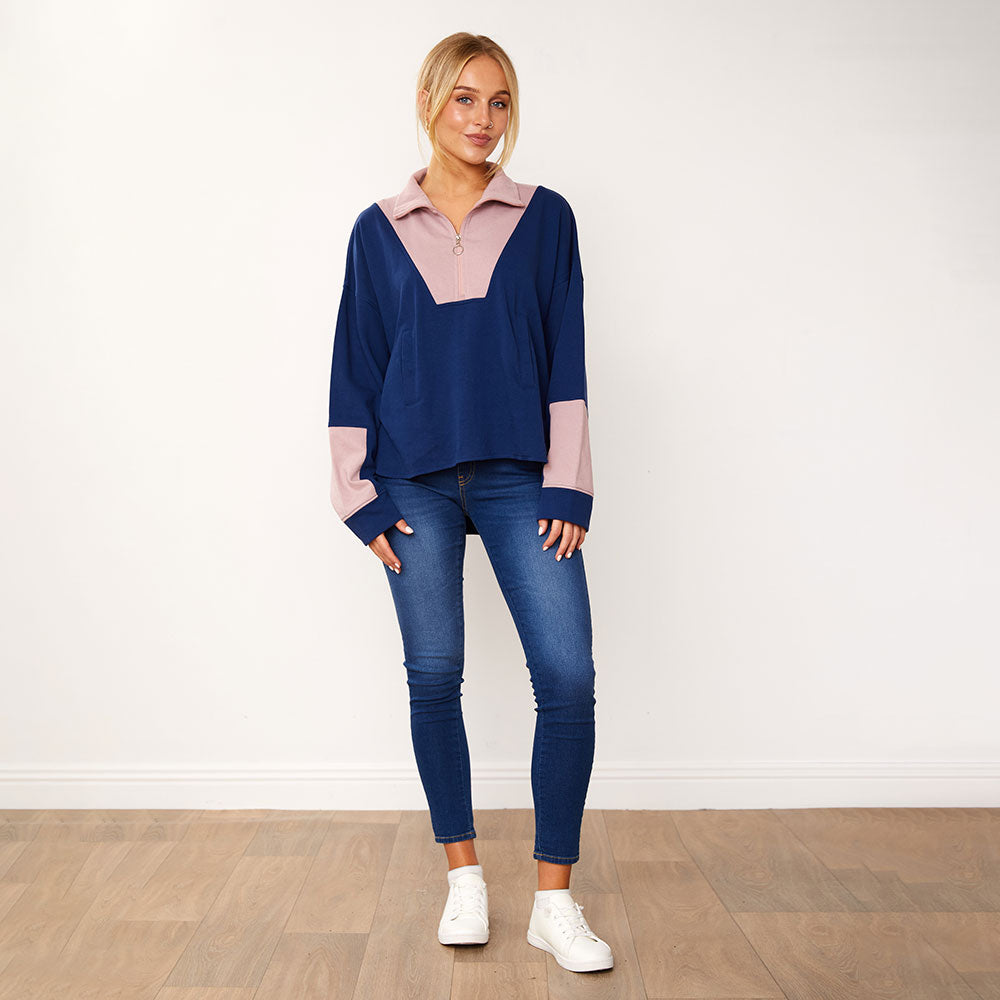 Nessa Jumper (Navy & Pink)