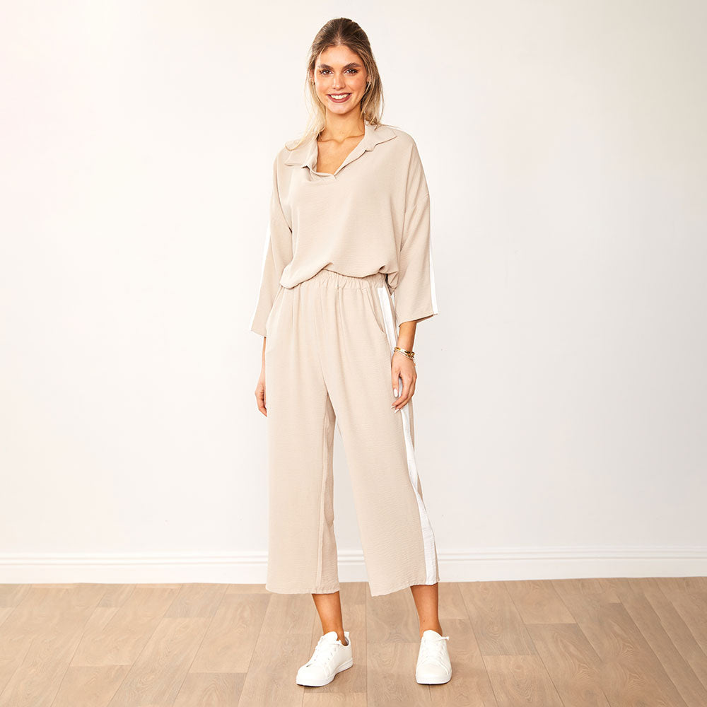 Clara Co-Ord (Taupe & White)