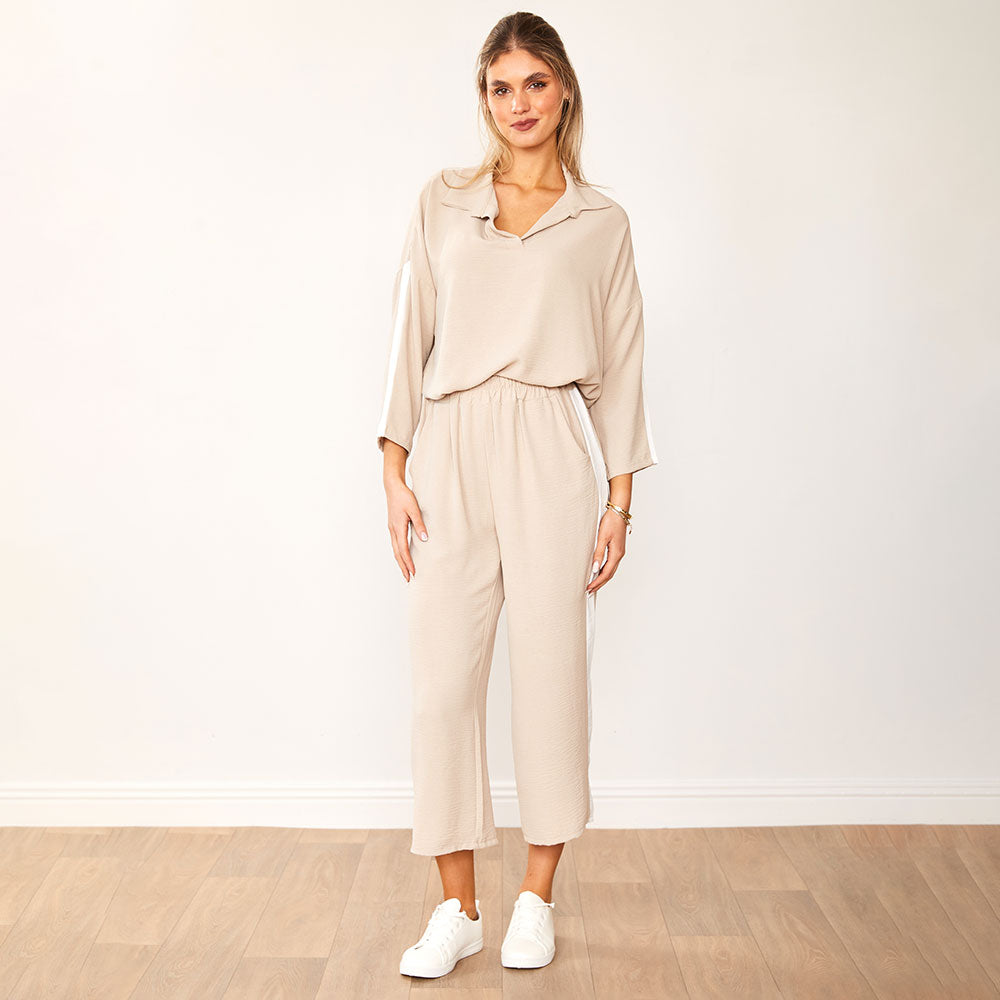 Clara Co-Ord (Taupe & White)