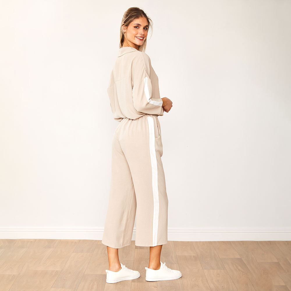 Clara Co-Ord (Taupe & White)