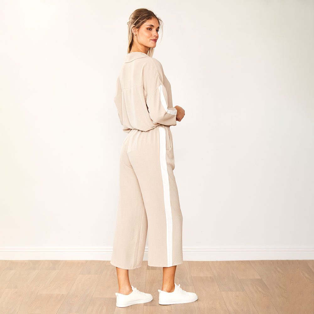 Clara Co-Ord (Taupe & White)