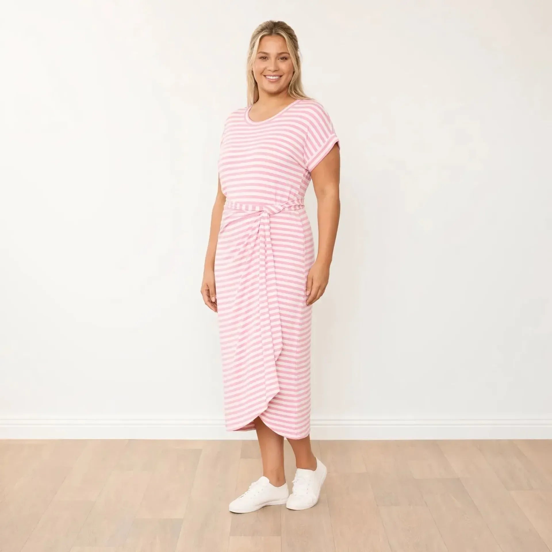 Lenny Dress in pink stripe – women's dress – view 7