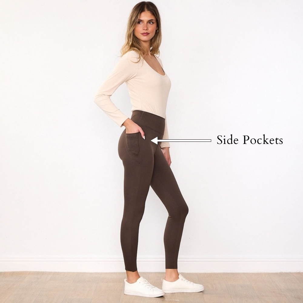 Deirdre Leggings (Brown) - Side Pockets