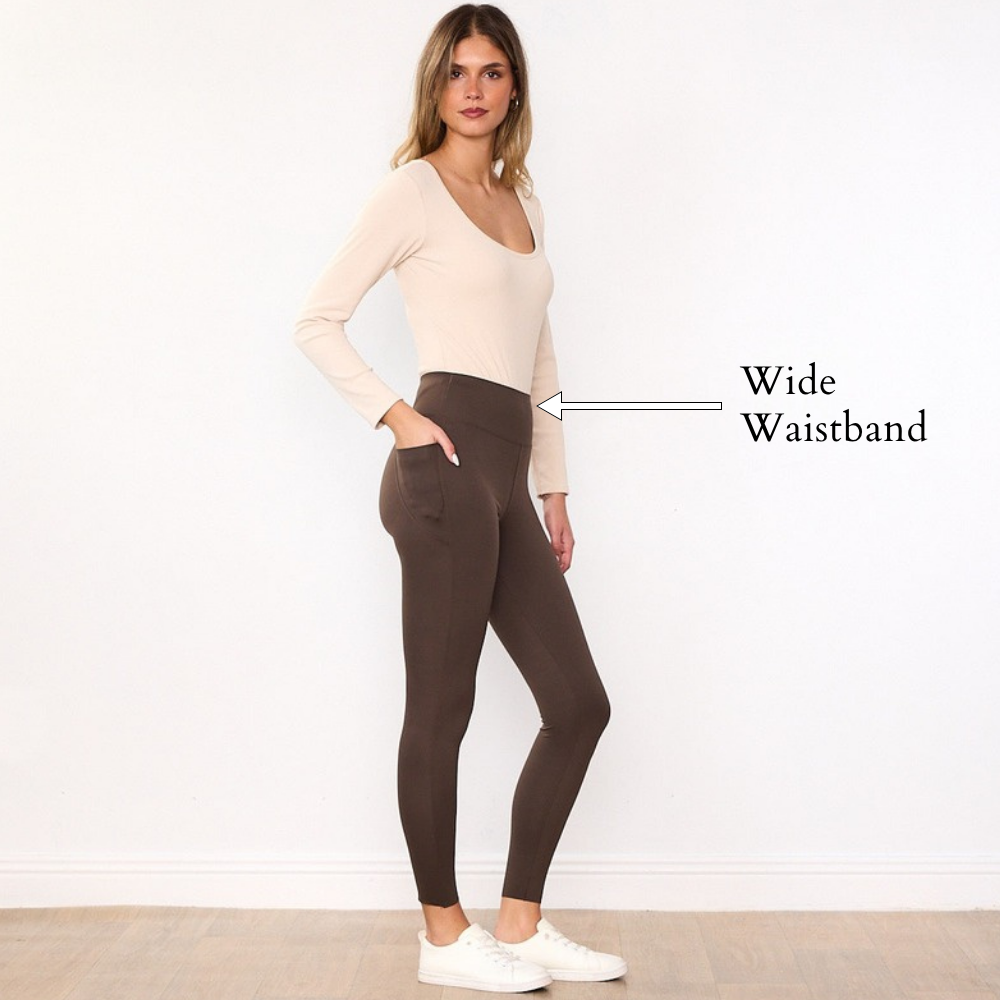 Deirdre Leggings (Brown) - Wide Waistband
