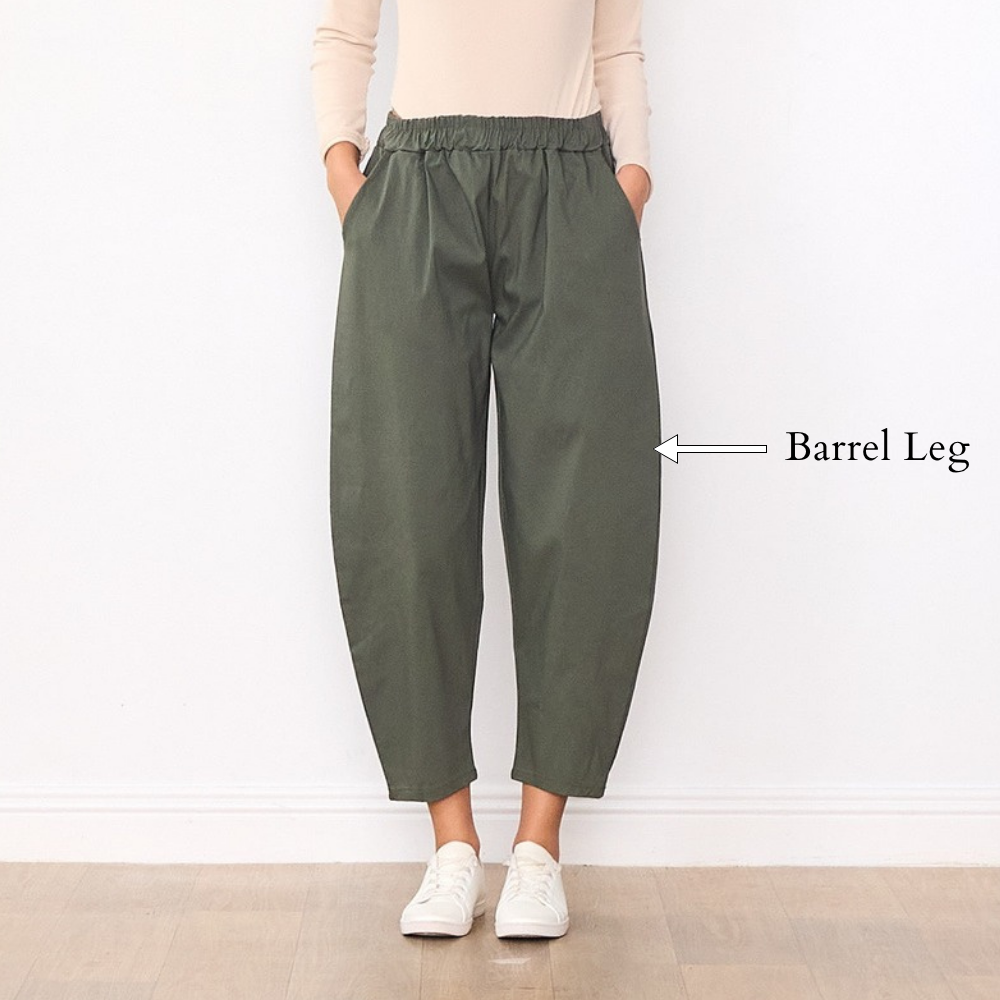 Elora Barrel Leg Trousers (Khaki) - Barrel Leg