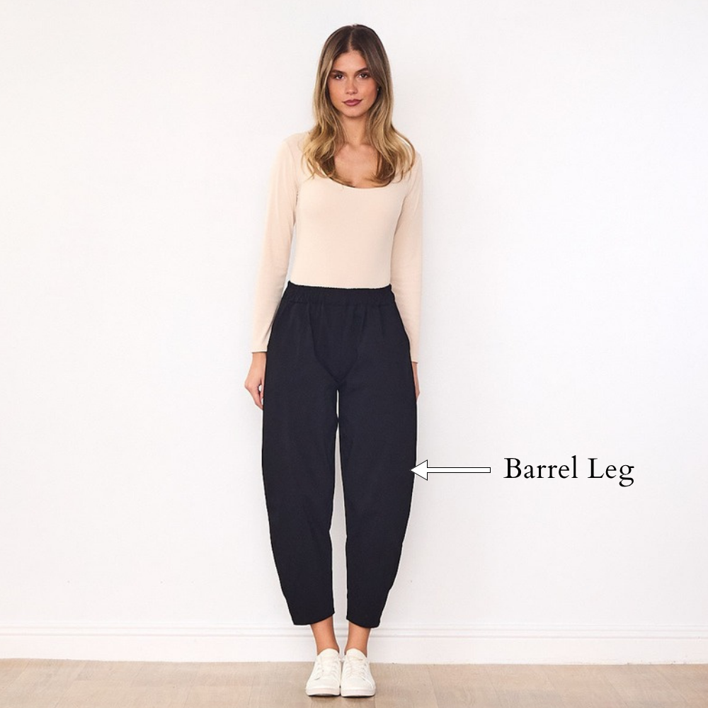 Elora Barrel Leg Trousers (Navy) - Barrel Leg