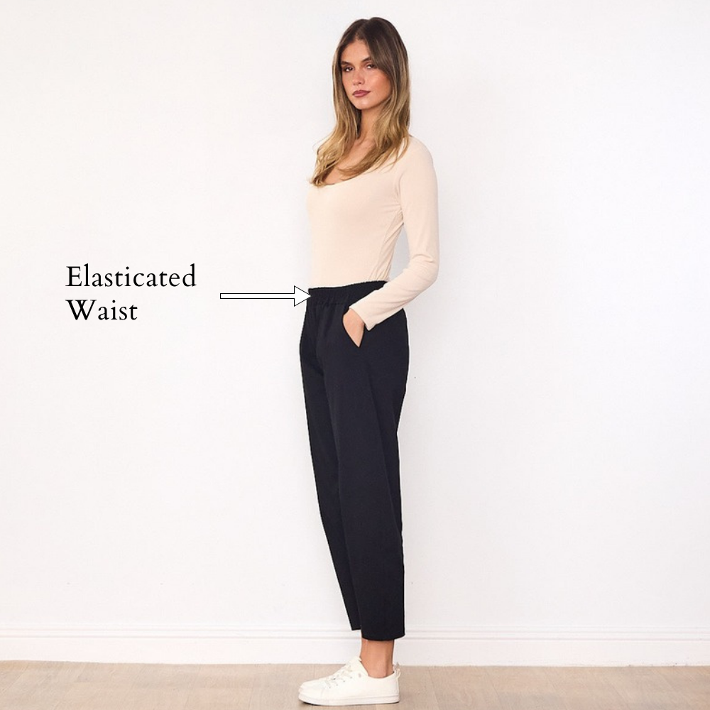 Elora Barrel Leg Trousers (Navy) - Elasticated Waist
