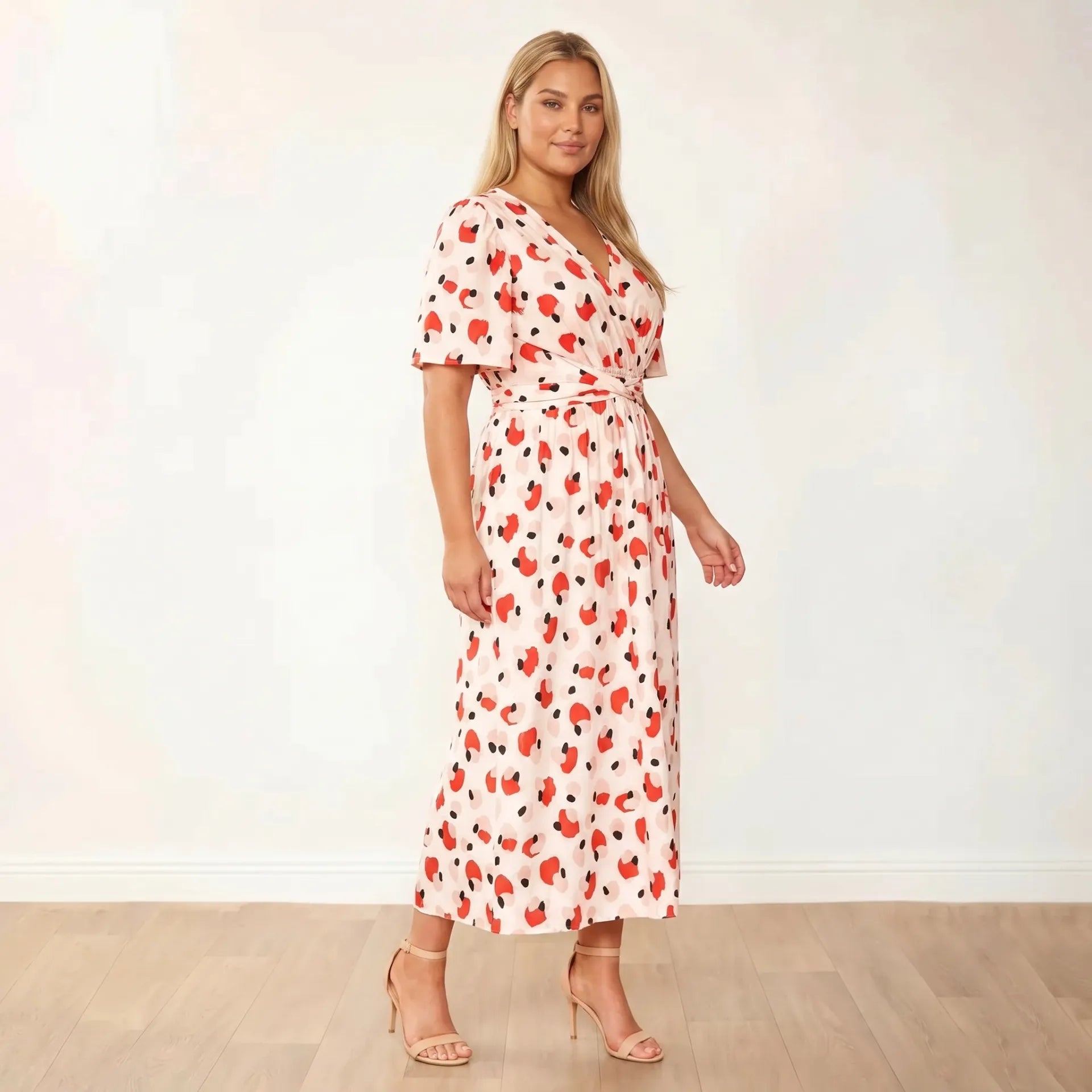 Teagan Dress in peach abstract print – women's dress – view 8