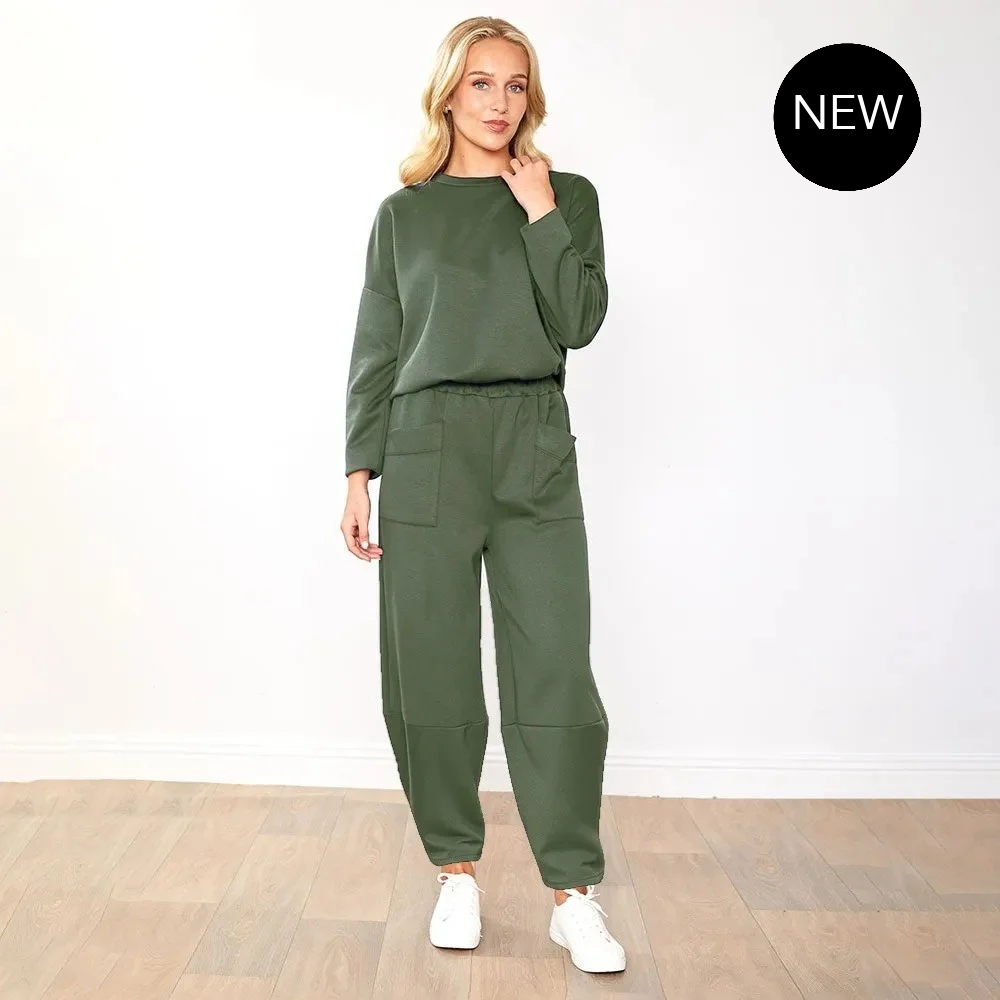 Gene Tracksuit in khaki – two piece co-ord set, round neckline