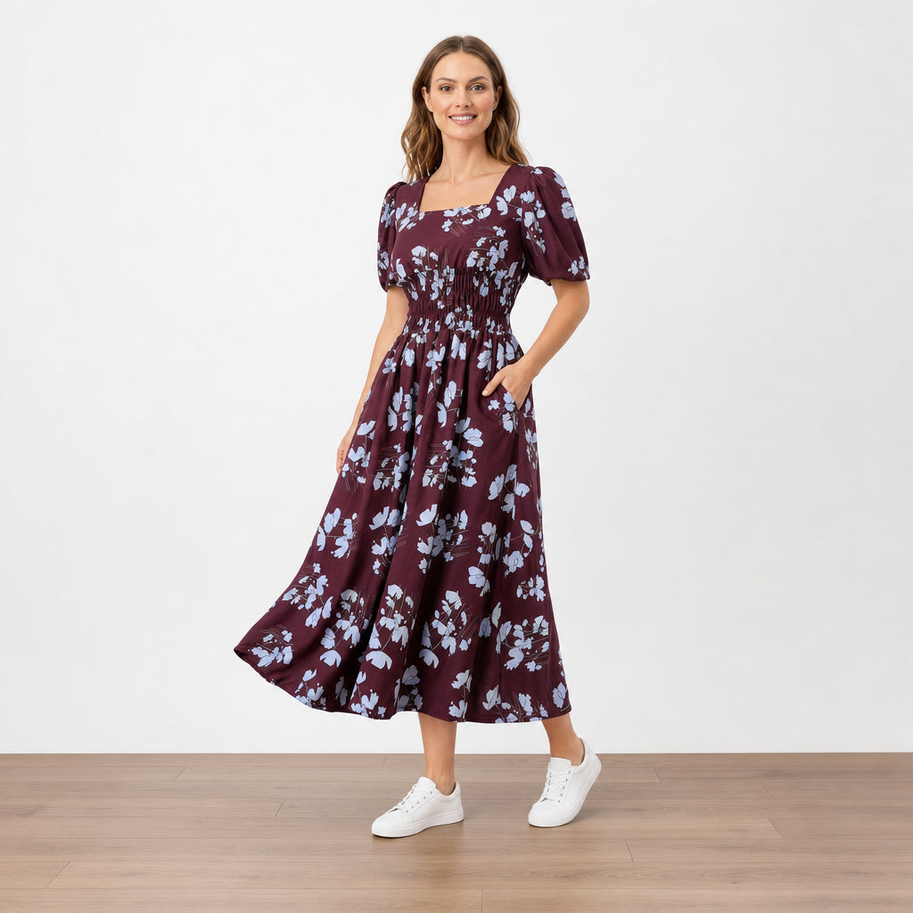 Iris Dress Berry Blue Flower - Three quarter view