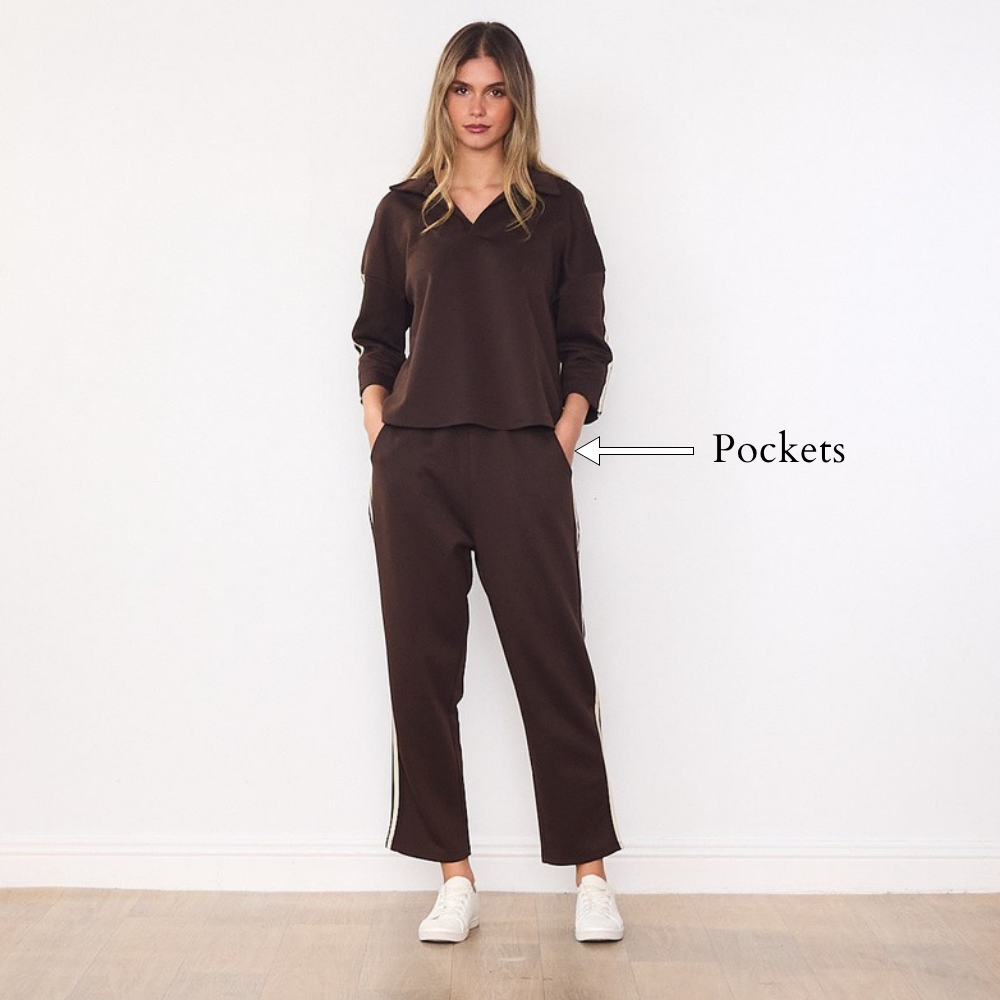 Jane Co-ord (Brown & Cream Stripe) - Pockets